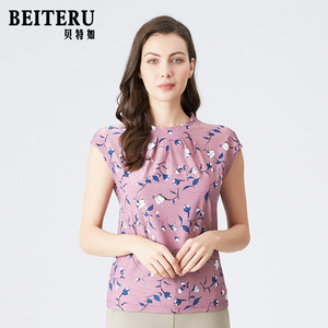 贝特如T恤女夏新款时尚优雅女士上衣洋气妈妈装印花休闲衫EL