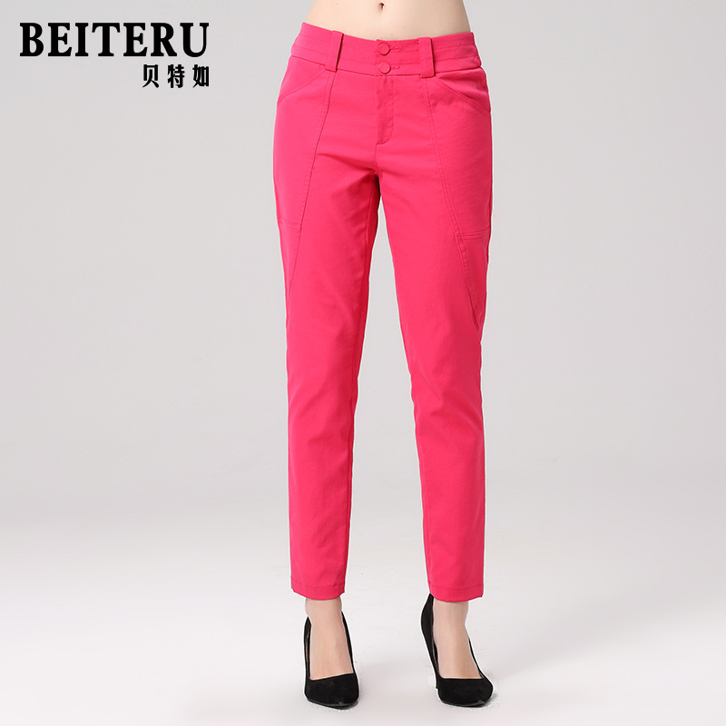时尚风玫红色九分小脚裤妈妈装