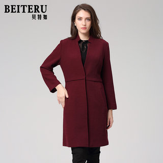 贝特如妈妈外套春装新款中年女气质酒红中长款长袖大衣专柜正品YB