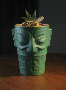 创意中国风三星堆造型TIKI杯陶瓷夏威夷提基杯鸡尾酒调酒朱丽普杯