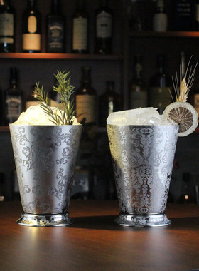 薄荷朱丽普杯金属杯莫吉托杯蚀刻花纹鸡尾酒杯特调Mint Julep Cup