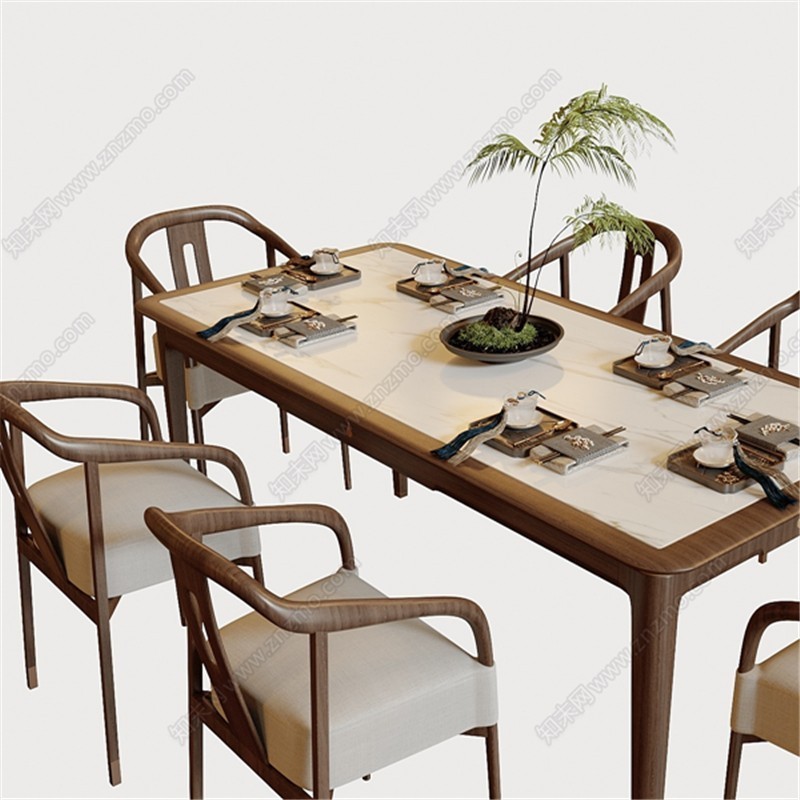 新中式实木岩板餐桌椅组合现代简