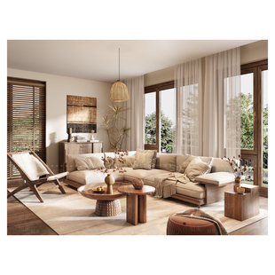 侘寂风民宿会所大厅休闲沙发别墅客厅实木沙发中古风酒店沙发定制