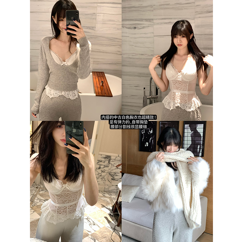 秋冬新款短貂绒针织三件套