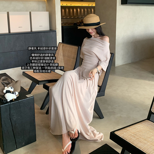 Lienni静奢风幕拉格羊绒感收腰显瘦上衣女中长款半身裙针织两套装