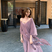 无袖 气质收腰显瘦侘寂烟紫长款 挂脖连衣裙女 新款 Lienni2025冬季