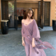 Lienni2025冬季 挂脖连衣裙女 无袖 新款 气质收腰显瘦侘寂烟紫长款