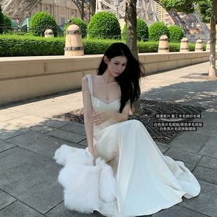 重工羊毛气质拼纱长款 新款 吊带连衣裙女 2024秋季 Lienni浪漫复兴