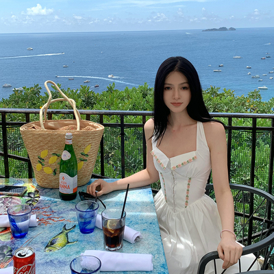 法式田园立体刺绣花边连衣裙女