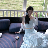 吊带上衣女蓝色碎花长裙两件套 娇兰系列短款 Lienni2025夏季 新款