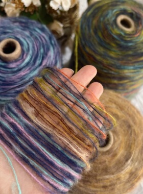 1斤油画睡莲短段染细马海毛线围巾毛衣帽子毯子钩针棒针编织混线