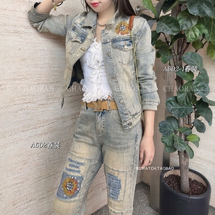 超然牛仔外套女2025春装新款欧货重工刺绣绣饰时尚个性牛仔套装潮