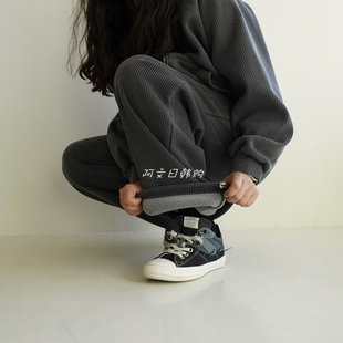 韩国东大门GVR代购简约风腰直筒卫裤裤脚抽绳百搭显瘦休闲裤RAWOO