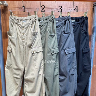 韩国GVR代购工装风多口袋休闲裤女抽绳腰宽松纽扣装饰百搭阔腿裤