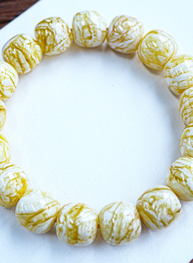 同料 13mm俄料橘底漆瓷白老型手串 同心同轴全品  重：23.63克