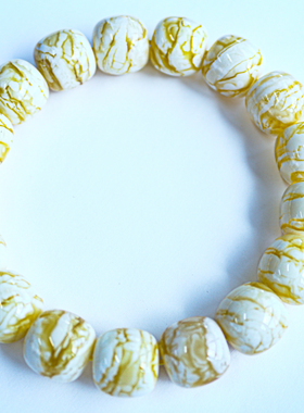 同料14mm俄料橘底漆瓷白虎皮花蜡老型手串 闪电纹 重：28.99克