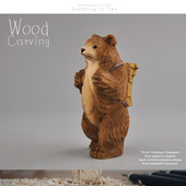 外贸出口日本木雕 背柴熊动物模型大师手工雕刻实收藏 徒步登山熊