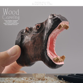 外贸出口木雕 大师手工雕刻实木收藏品 冰箱贴动物模型河马斑马头