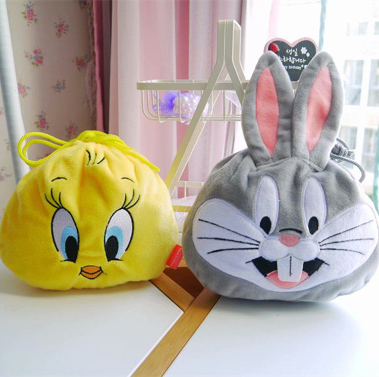卡通兔八哥翠鸭束口收纳袋小布袋可爱绒布抽绳束口袋旅行迷你收纳