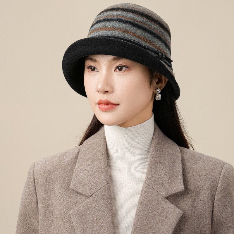 法式女帽秋冬新款遮阳防晒优雅卷边小礼帽显脸小针织透气翘边盆帽