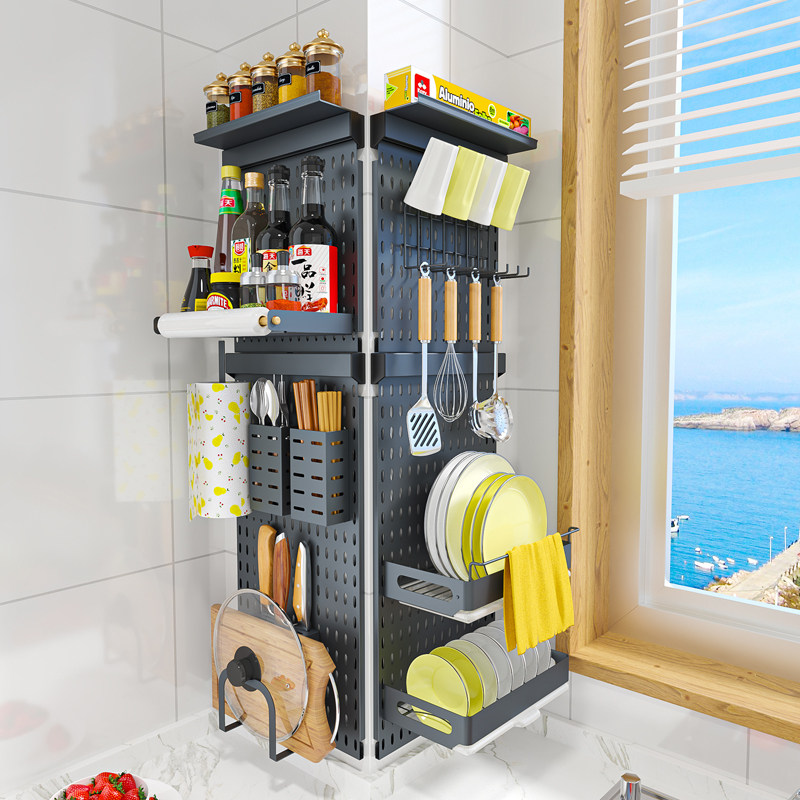 厨房洞洞板免打孔置物架壁挂式墙上刀架挂板多功能调料品收纳架子