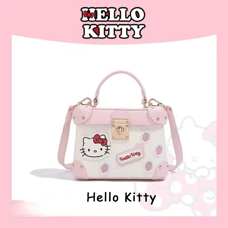 HelloKitty三丽鸥凯蒂猫盒子包撞色刺绣菱格手提包百搭单肩斜挎包