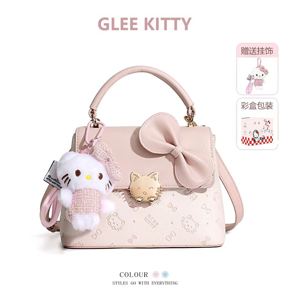 GLEE KITTY斜挎包女2026新款樱花粉百搭压花可爱轻奢女包蝴蝶结