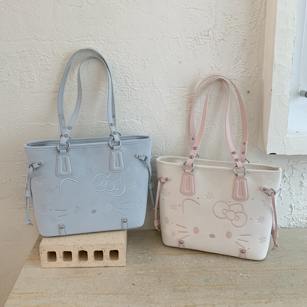 韩版可爱卡通猫咪托特包女2026新款大容量百搭通勤休闲气质单肩包