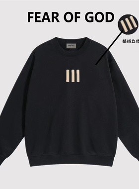 ESSENTIALS复线植绒三条杆美式潮牌FOG休闲加绒男女情侣圆领卫衣