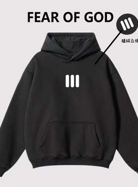 ESSENTIALS复线植绒三条杆美式潮牌FOG加绒秋冬男女情侣连帽卫衣