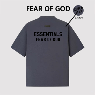 重磅ESSENTIALS双面植绒字母纯棉短袖 圆领高街FOG潮牌T恤 男女同款