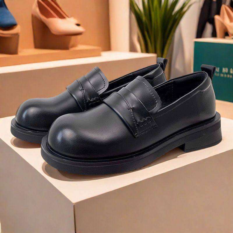 真皮乐福鞋女2024春夏新款百搭圆头一脚蹬粗跟中跟英伦复古小皮鞋,女鞋,乐福鞋（豆豆鞋）,淘宝优惠券,粉丝福利购,淘宝优惠卷