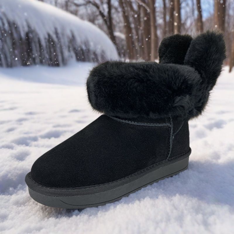 真皮雪地靴女冬季加绒加厚大棉靴厚底平底防滑一脚蹬短靴棉鞋