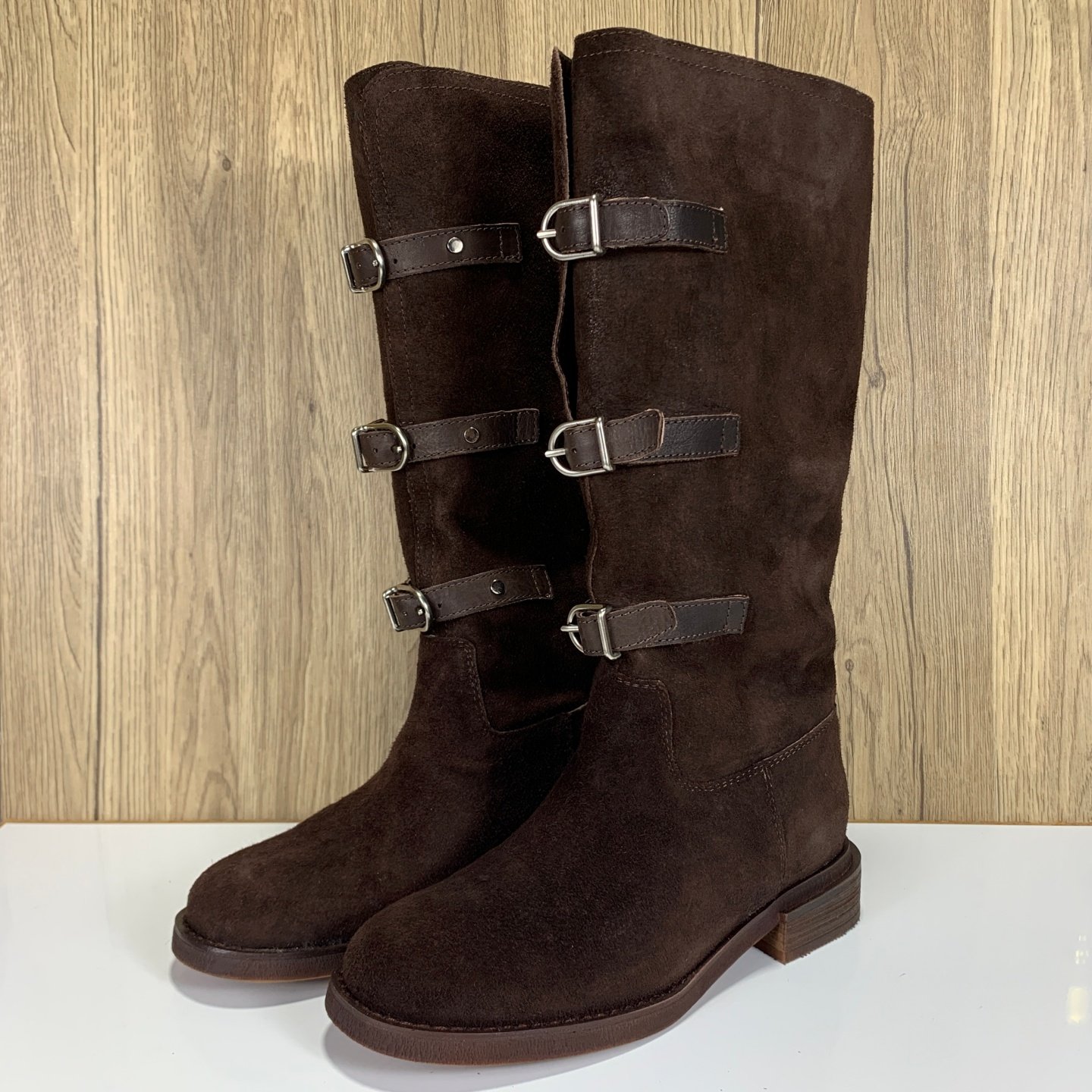 真皮牛反绒高档英伦骑士靴品牌撤柜女鞋头层牛皮秋冬宽松高筒靴子,女鞋,骑士靴,淘宝优惠券,粉丝福利购,淘宝优惠卷