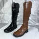 秋冬款 品牌撤柜断码 真皮女鞋 复古风高筒骑士靴女皮质方头粗跟长靴
