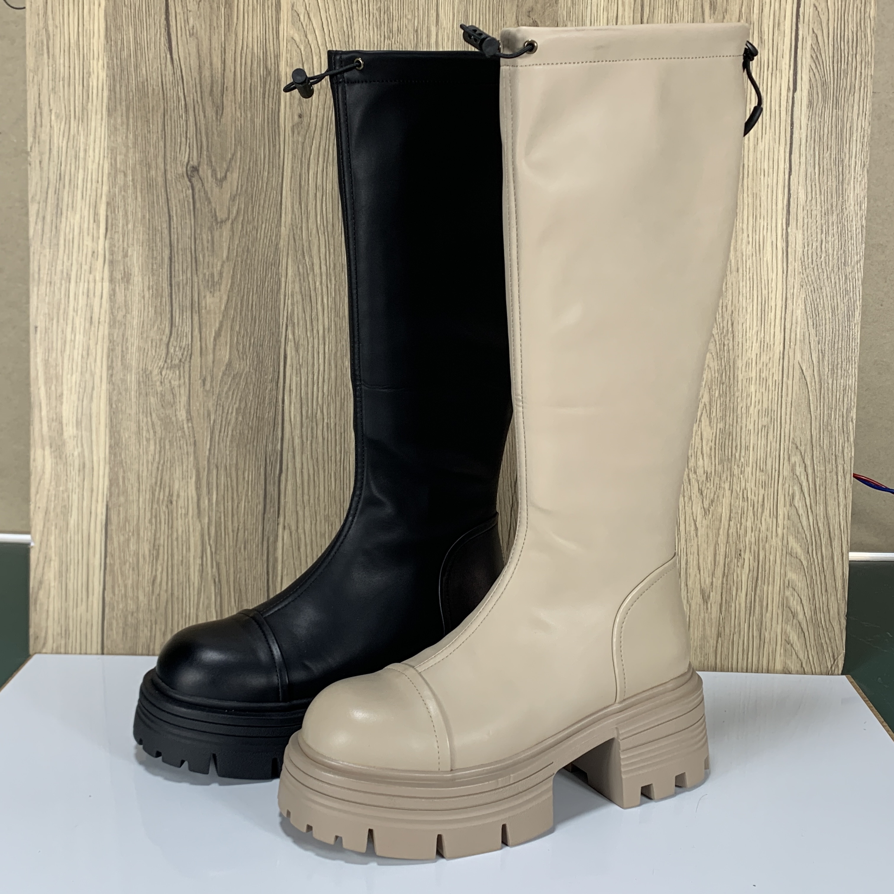 品牌撤柜断码真皮女鞋秋冬厚底增高后拉链长筒靴子单里舒适高靴女