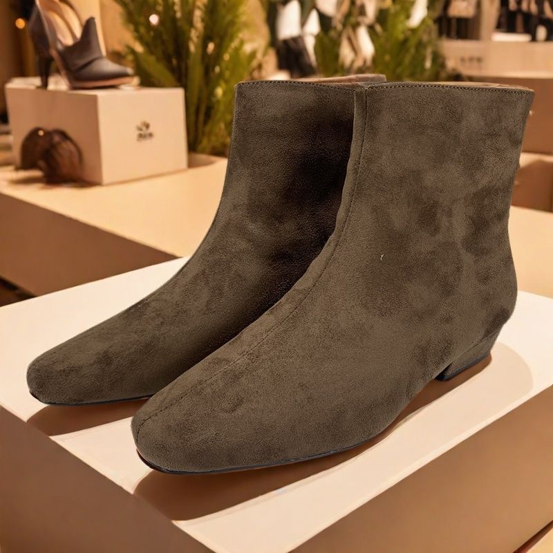 复古休闲短靴瘦瘦靴女2024秋冬新款羊绒面低跟后拉链加绒弹力靴