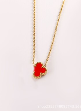 四叶草跨境网红爆款镀18k金色双面OL贝母钛钢不掉色15mm大女项链