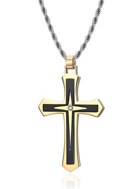 厂家直销新款欧美潮流嘻哈风双色双层男士钛钢高品质十字架时尚