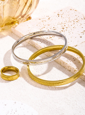 韩版轻奢18k镀金简约时尚百搭闭口手环饰品龙鳞花纹钛钢手镯女