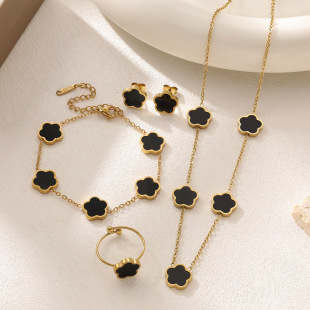 跨境爆款四叶草贝母五叶草锁骨项链女手链耳钉套装保色钛钢不掉色