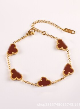 欧美风格时尚钛钢18K四叶草手链女时尚精致百搭经典手饰厂家批发