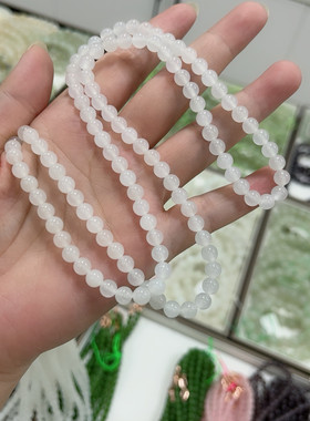 新疆和田玉白玉圆珠项链配链挂链毛衣链手链玉石散配珠玉珠子6mm