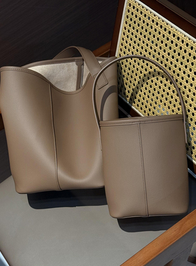 日系纯色无印花水桶包植物由来托特包极简约大容量通勤包单肩女包