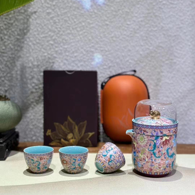 五言六器联系客服有惊喜珐琅彩瑞象茶具套装高档景德镇送礼旅行装