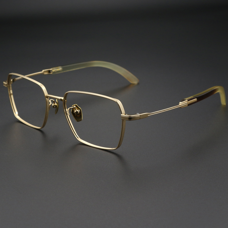 天然牛角 纯钛眼镜框男半框商务全框金色防蓝光近视眼睛架配度数