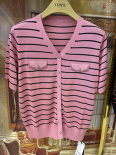 针织衫 格莱罩衫 条纹短袖 编号妈妈款 洋气中老年女士T 蒂尔2025春款