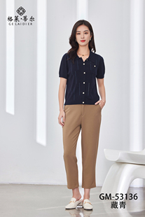 格莱蒂尔天丝短袖 翻领小众设计感减龄休闲气质镂空毛衣上衣