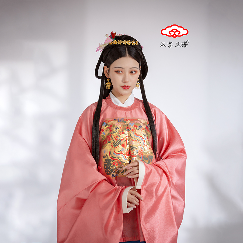 汉客丝路明制汉服婚服 折枝花纹暗花纱双凤妆花织金纱补服圆领袍