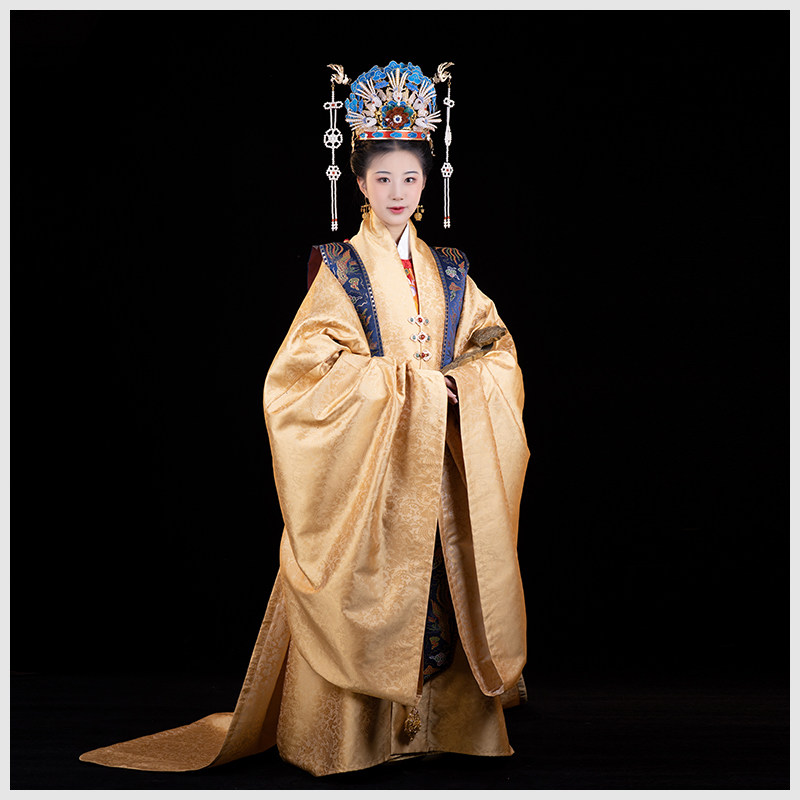 汉客丝路明制汉服定制婚服拖尾龙凤穿牡丹暗花缎大衫霞帔圆领盖头